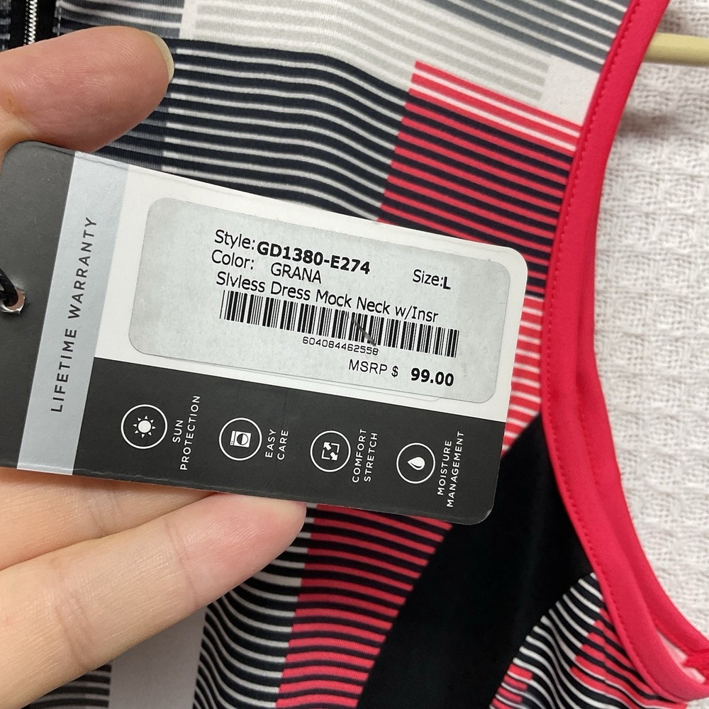 TAIL Women's Golf Dress Pickleball Tennis Stretch Red Black Striped UPF50+ Large - Picture 3 of 10